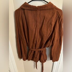 Free People woven belted buttoned top/light jacket with bell sleeves